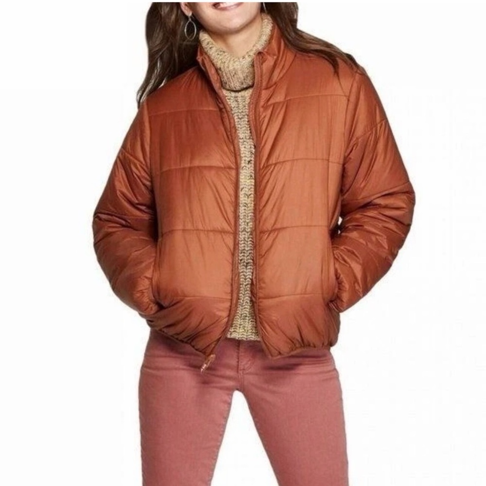Universal Thread Women's Rust Orange Puffer Jacket - image 3